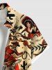 Plus Size Rose Flower Rabbit Eagle Snake Print Buttons Pocket Shirt For Men -  