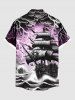 Plus Size Sea Waves Ship Cloud Lightning Print Buttons Pocket Shirt For Men -  