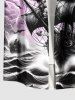 Plus Size Sea Waves Ship Cloud Lightning Print Buttons Pocket Shirt For Men -  