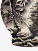 Plus Size Skull Pirate Sea Waves Ship Print Pocket Drawstring Hoodie -  