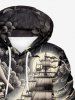 Plus Size Skull Pirate Sea Waves Ship Print Pocket Drawstring Hoodie -  