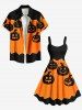 Plus Size Halloween Pumpkin Dots Print Tank Dress -  