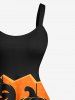 Plus Size Halloween Pumpkin Dots Print Tank Dress -  