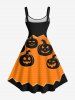 Plus Size Halloween Pumpkin Dots Print Tank Dress -  