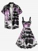 Plus Size Sea Waves Ship Cloud Lightning Print Tank Dress -  