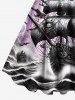 Plus Size Sea Waves Ship Cloud Lightning Print Tank Dress -  