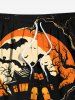 Plus Size Halloween Pumpkin Moon Bat Tree Print Beach Shorts For Men -  