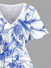Plus Size Hibiscus Flowers Leaf Print Split Hawaii Midi Dress -  