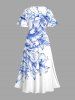 Plus Size Hibiscus Flowers Leaf Print Split Hawaii Midi Dress -  