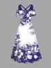 Robe longue hawaïenne grande taille à imprimé fleurs, feuilles et papillons, épaules dénudées et croisée - Blanc XXS
