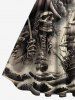 Plus Size Skull Pirate Sea Waves Ship Print 1950s Vintage Dress -  