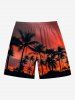 Plus Size Coconut Tree Ombre Dusk Sunset Print Hawaii Drawstring Beach Shorts For Men -  