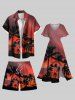 Plus Size Coconut Tree Ombre Dusk Sunset Print Hawaii Drawstring Beach Shorts For Men -  