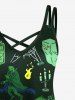 Robe camisole trapèze croisée grande taille à imprimé araignée, citrouille, fantôme, chauve-souris, bougie, Halloween - Vert 5X