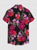 Plus Size Flower Leaf Curve Branch Print Hawaii Button Pocket Shirt For Men -  