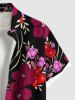 Plus Size Flower Leaf Curve Branch Print Hawaii Button Pocket Shirt For Men -  