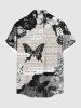 Chemise boutonnée à imprimé journal et papillons grande taille pour homme - Noir 5XL