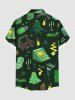 Plus Size Spider Pumpkin Ghost Bat Candle Print Halloween Button Pocket Shirt For Men -  