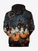 Plus Size Pumpkin Ghost Castle Tree Print Halloween Drawstring Pocket Pullover Hoodie For Men -  