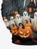 Plus Size Pumpkin Ghost Castle Tree Print Halloween Drawstring Pocket Pullover Hoodie For Men -  