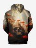 Plus Size Skull Mushroom Sunshine Forest Print Halloween Drawstring Pocket Pullover Hoodie For Men -  