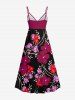 Plus Size Flower Leaf Curve Branch Print Hawaii Surplice A Line Cami Dress -  