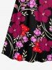 Plus Size Flower Leaf Curve Branch Print Hawaii Surplice A Line Cami Dress -  