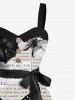 Plus Size Butterfly Plant Newspaper Print Button A Line Dress with Removable Belt -  