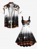 Plus Size Pumpkin Castle Bat Spider Web Ombre Print Halloween A Line Tank Dress -  