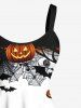 Plus Size Pumpkin Castle Bat Spider Web Ombre Print Halloween A Line Tank Dress -  