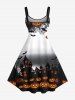 Plus Size Pumpkin Castle Bat Spider Web Ombre Print Halloween A Line Tank Dress -  