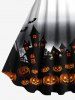 Plus Size Pumpkin Castle Bat Spider Web Ombre Print Halloween A Line Tank Dress -  