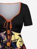 Plus Size Ghost Castle Tree Bat Moon Print Halloween Cinched A Line Dress -  