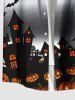 Plus Size Pumpkin Castle Bat Spider Web Ombre Print Halloween Button Pocket Shirt For Men -  