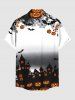 Plus Size Pumpkin Castle Bat Spider Web Ombre Print Halloween Button Pocket Shirt For Men -  
