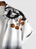 Plus Size Pumpkin Castle Bat Spider Web Ombre Print Halloween Button Pocket Shirt For Men -  