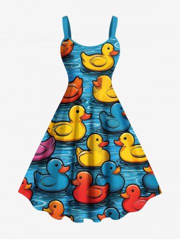 Plus Size Colorful Ducks Print Hawaii Tank Dress - SKY BLUE - 4X