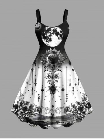 Plus Size Galaxy Sunflowers Star Ombre Print Hawaii Tank Dress - BLACK - XXS