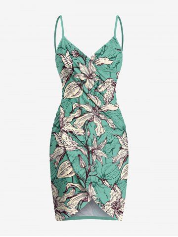 Plus Size Flowers Leaf Print Convertible Hawaii Beach Cover - GREEN - 5X