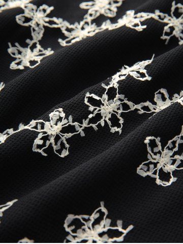 Floral Jacquard Textured Backless Top and Lace Up Lace-trim Grommet Two Tone Flare Pants Plus Size Outfit