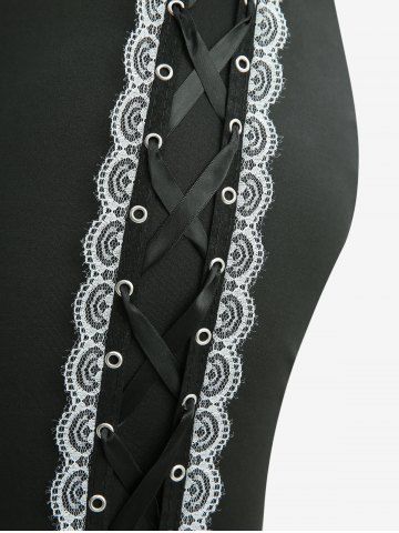 Floral Jacquard Textured Backless Top and Lace Up Lace-trim Grommet Two Tone Flare Pants Plus Size Outfit