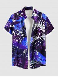 Chemise hawaïenne grande taille à imprimé feuilles tropicales et fleurs d'hibiscus, avec poches et boutons, pour homme - Bleu Marine 6XL