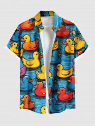 Chemise hawaïenne grande taille à boutons et poches, imprimé canards colorés, pour homme - Bleu Ciel 5XL