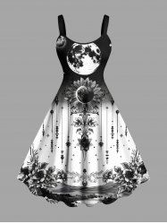 Robe débardeur hawaïenne grande taille à imprimé ombré de tournesols et d'étoiles - Noir 6X