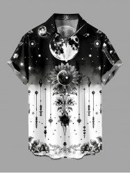 Plus Size Galaxy Sunflowers Star Ombre Print Buttons Pocket Hawaii Shirt For Men -  