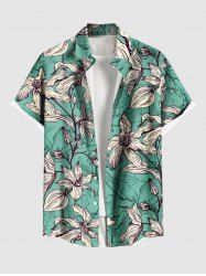 Plus Size Flowers Leaf Print Buttons Pocket Hawaii Shirt For Men -  