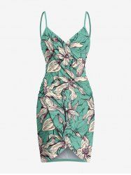 Plus Size Flowers Leaf Print Convertible Hawaii Beach Cover -  