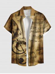 Chemise hawaïenne grande taille à imprimé symbole musical dégradé et poches boutonnées pour homme - Bronze S