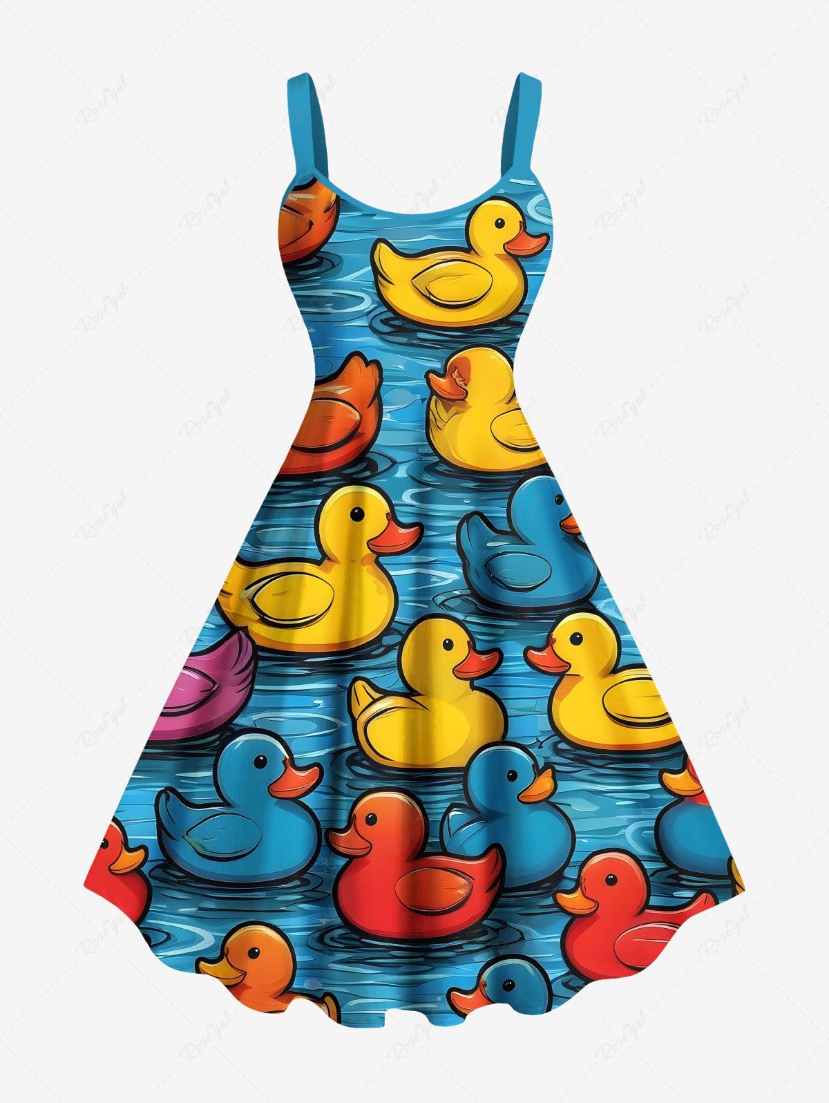 Online Plus Size Colorful Ducks Print Hawaii Tank Dress  