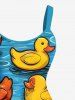 Colorful Ducks Print Plus Size Matching Hawaii Beach Outfit For Couples -  